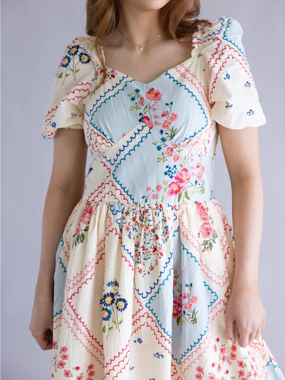 NWT Simply Southern| Sweetheart Floral Midi Dress in Cream and Blue